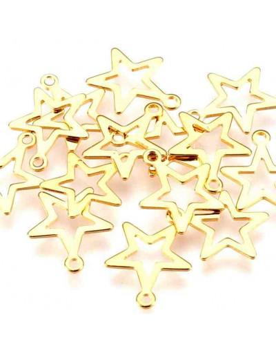 Estrella (calada). Acero inoxidable. Color dorado. 14,5x12,5x0,8 mm. 1,2 mm perforación. 2 unidades