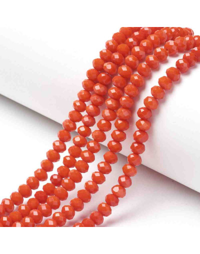 Rondelle faceteado. 4x3 milímetros. Naranja. 1 mm perforación. 130 uds hilo (aproximado).