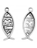 Jesus fish. Aleación de cobre. Color plata antigua. 26x9,5x2 mm. 2 mm de perforación. 10 unidades Jesus fish. Aleación de cobre. Color plata antigua. 26x9,5x2 mm. 2 mm de perforación. 10 unidades