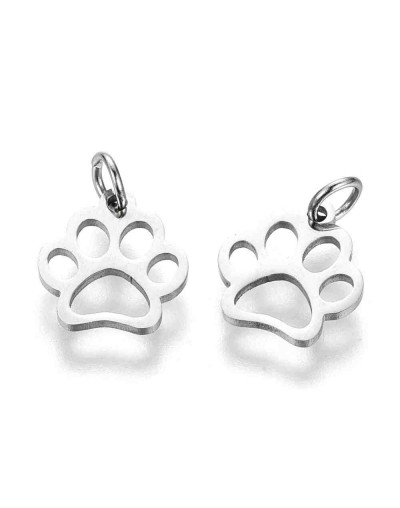 Huella de perro. Acero inoxidable. Color plateado. 13x12x1 mm. Con arandela 4 mm. 1 unidad