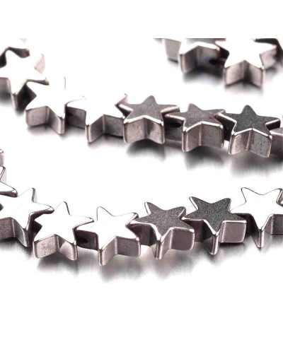 Hematite sintético. Estrella plateada. 6x6x2 milímetros. 1 mm perforación. 10 uds
