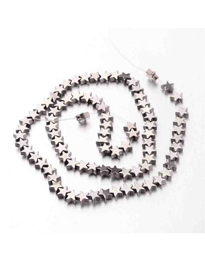Hematite sintético. Estrella plateada. 6x6x2 milímetros. 1 mm perforación. 10 uds