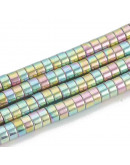 Hematite sintético. Heishi beads. Arcoiris 2. 4x2 mm. 1 mm perforación. 200 uds hilo aprox. Hematite sintético. Heishi beads. Arcoiris 2. 4x2 mm. 1 mm perforación. 200 uds hilo aprox.