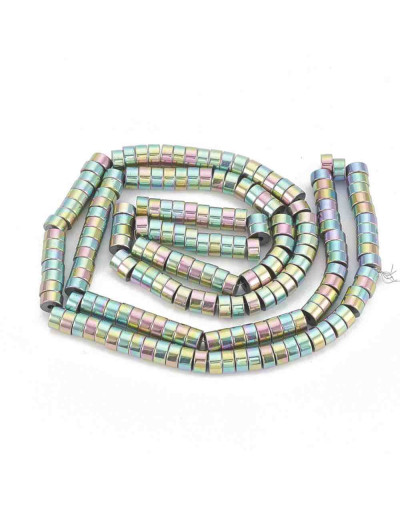 Hematite sintético. Heishi beads. Arcoiris 2. 4x2 mm. 1 mm perforación. 200 uds hilo aprox.