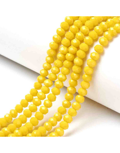 Rondelle faceteado. 4x3 milímetros. Amarillo. 1 mm perforación. 130 uds hilo (aproximado).