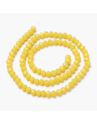 Rondelle faceteado. 4x3 milímetros. Amarillo. 1 mm perforación. 130 uds hilo (aproximado).