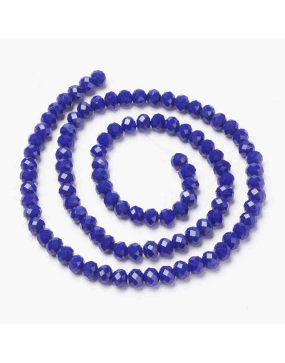 Rondelle faceteado. 4x3 milímetros. Azul. 1 mm perforación. 130 uds hilo (aproximado).