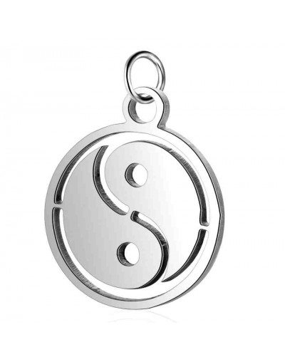 Yin-Yang. Acero inoxidable. Color plateado. 14x12x1 mm. Con arandela 4 mm. 1 unidad