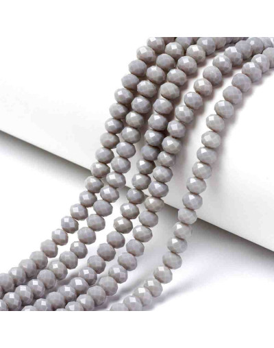 Rondelle faceteado. 4x3 milímetros. Gris. 1 mm perforación. 130 uds hilo (aproximado).