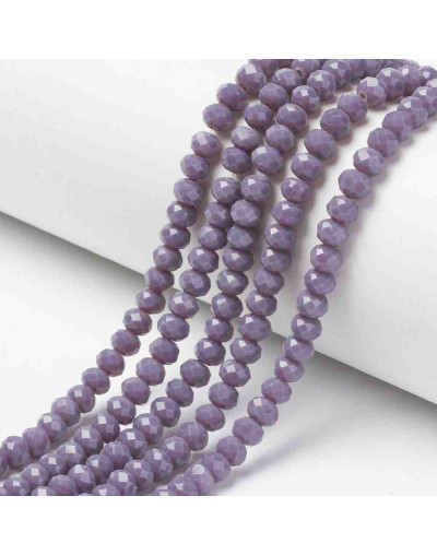Rondelle faceteado. 4x3 milímetros. Púrpura suave. 1 mm perforación. 130 uds hilo (aproximado).