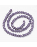 Rondelle faceteado. 4x3 milímetros. Púrpura suave. 1 mm perforación. 130 uds hilo (aproximado).