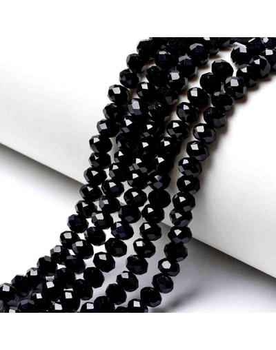 Rondelle faceteado. 4x3 milímetros. Negro. 1 mm perforación. 130 uds hilo (aproximado).