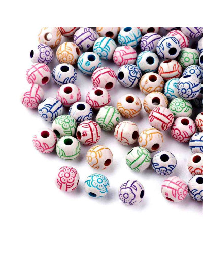 Flor (5). Varios colores. Esfera blanca. 8 mm diámetro. 2,5 mm perforación. 50 uds aproximado.