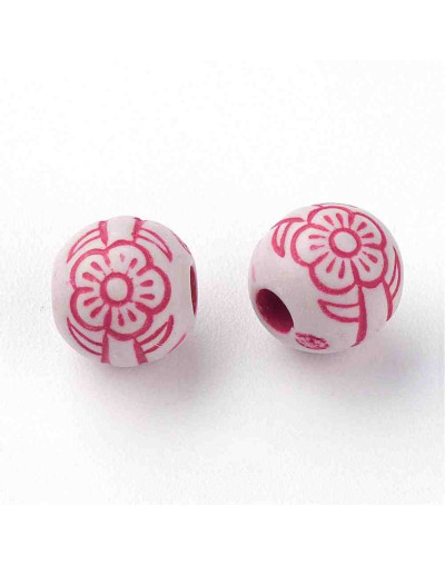 Flor (5). Varios colores. Esfera blanca. 8 mm diámetro. 2,5 mm perforación. 50 uds aproximado.