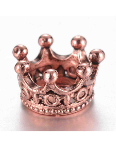 Corona (2). European beads. Aleación cobre. Color cobre antiguo. 10,5x7 mm. 6 mm perforación. 2 uds.