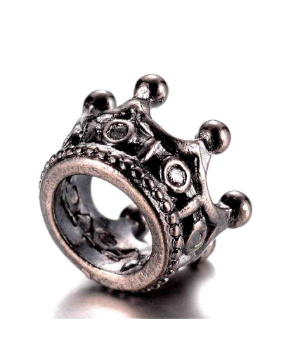 Corona (2). European beads. Aleación cobre. Color gun metal. 10,5x7 mm. 6 mm perforación. 2 uds.