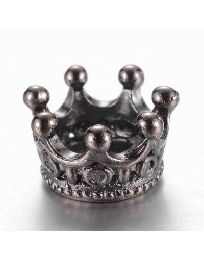 Corona (2). European beads. Aleación cobre. Color gun metal. 10,5x7 mm. 6 mm perforación. 2 uds.