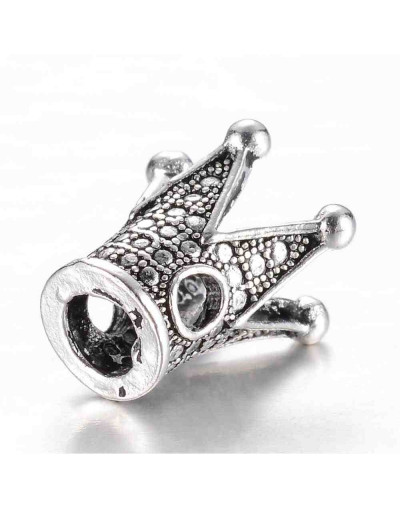 Corona (3). Aleación de cobre. Color plata antigua 12,5x12x12 mm. 2,5 mm perforación. 2 uds