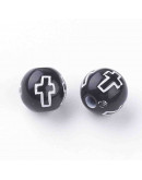 Religión: Cruz blanca. Esfera negra. 8 milímetros diámetro. 2 mm perforación. 50 uds aproximado.