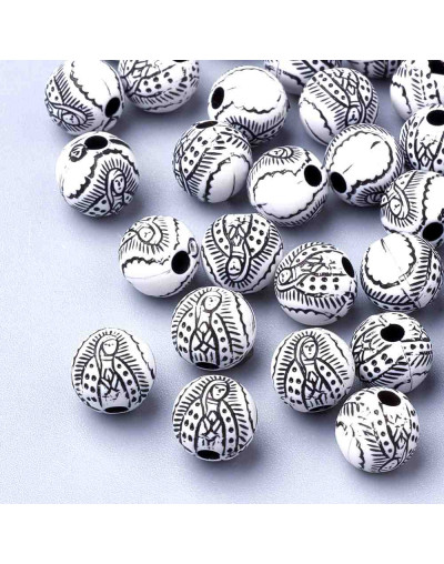 Religión: Virgen María. Esfera blanca. 8 milímetros diámetro. 2 mm perforación. 50 uds aproximado.