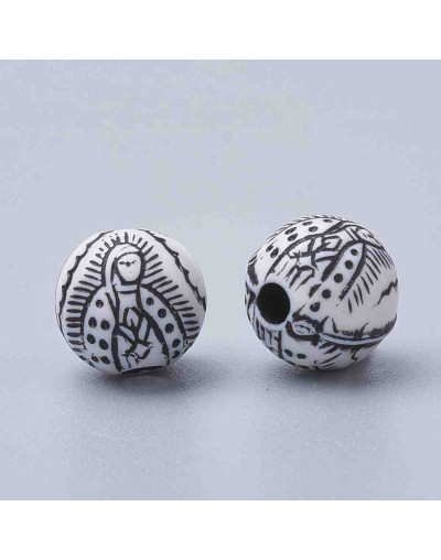 Religión: Virgen María. Esfera blanca. 8 milímetros diámetro. 2 mm perforación. 50 uds aproximado.