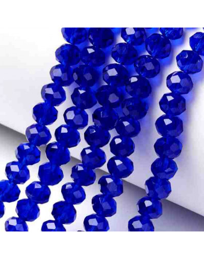 Rondelle faceteado. 6x4 milímetros. Azul. 1 mm perforación. 90 uds hilo (aproximado).