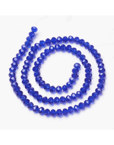 Rondelle faceteado. 6x4 milímetros. Azul. 1 mm perforación. 90 uds hilo (aproximado).