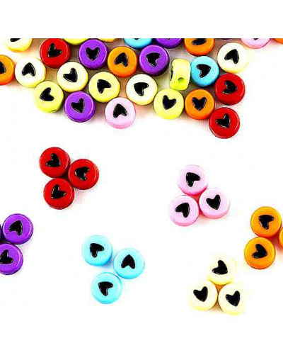 Corazón negro sólido. Moneda varios colores. 7 mm diámetro. 1,5 mm perforación. 100 uds aproximado.