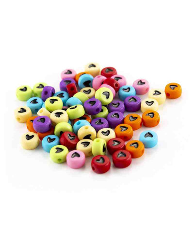 Corazón negro sólido. Moneda varios colores. 7 mm diámetro. 1,5 mm perforación. 100 uds aproximado.