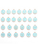 Set abecedario. Aleación de cobre y esmalte. Color Celeste. 14x12x2 mm. 1.5 mm perforación Set abecedario. Aleación de cobre y esmalte. Color Celeste. 14x12x2 mm. 1.5 mm perforación