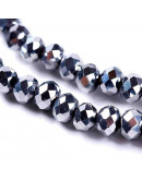 Rondelle faceteado. 4,5x3 milímetros. Electroplateado plata. 1 mm perforación. 120 uds hilo (aprox).