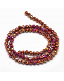 Rondelle faceteado. 4x3 milímetros. Electroplateado púrpura. 1 mm perforación. 100 uds hilo (aprox).