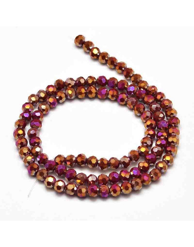 Rondelle faceteado. 4x3 milímetros. Electroplateado púrpura. 1 mm perforación. 100 uds hilo (aprox).