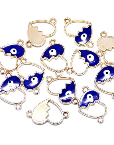 Corazón + ojo turco. Aleación de cobre y esmalte. 14x22x1,5 mm. 1,80 mm perforación. 2 unidades