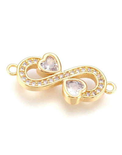 Infinito+corazón. Aleación+zirconio. Real Plated 18kgold. 23,5x9x2,5 mm. 1 unidad