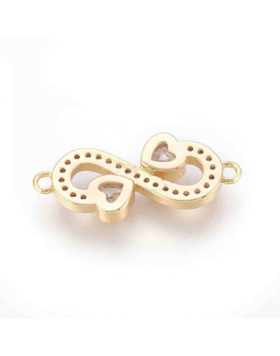 Infinito+corazón. Aleación+zirconio. Real Plated 18kgold. 23,5x9x2,5 mm. 1 unidad