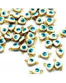 Corazón + ojo turco. Aleación de cobre y esmalte. 11X7X4 mm. 1 mm perforación. 4 unidades