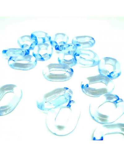 Eslabones de cadena. Ovalado (4). Color azul suave cristal. 19x14x3,5 milímetros. 20 unidades
