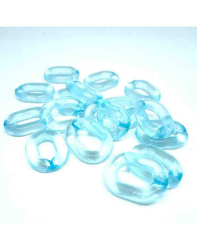 Eslabones de cadena. Ovalado (4). Color celeste cristal. 19x14x3,5 milímetros. 20 unidades