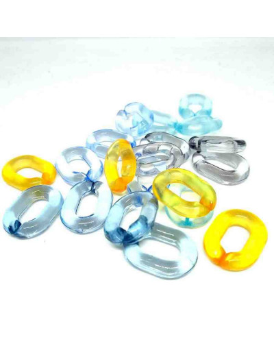 Eslabones de cadena. Ovalado (4). Color mixto cristal. 19x14x3,5 milímetros. 20 unidades