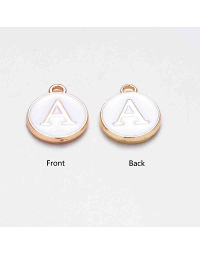 Set abecedario. Aleación de cobre y esmalte. Color Blanco. 14x12x2 mm. 1.5 mm perforación