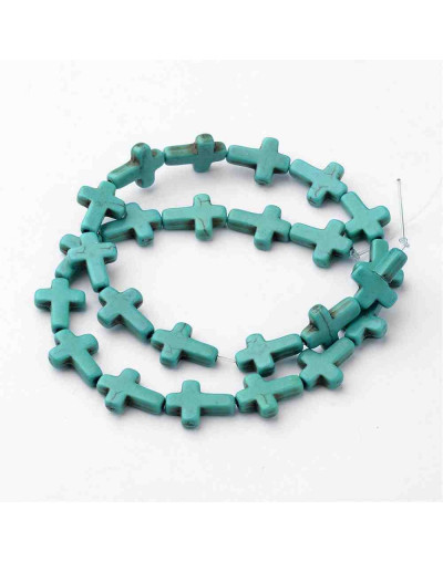 Howlite. Cruces. Azul. 16x12x3,5 mm. 1 mm perforación. 23 unidades hilo (aproximado)