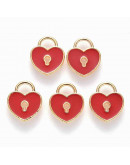 Corazones. Aleación de cobre y esmalte. Color Rojo 13x11x2 milímetros 4 mm perforación 4 unidades Corazones. Aleación de cobre y esmalte. Color Rojo 13x11x2 milímetros 4 mm perforación 4 unidades