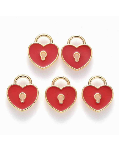 Corazones. Aleación de cobre y esmalte. Color Rojo 13x11x2 milímetros 4 mm perforación 4 unidades