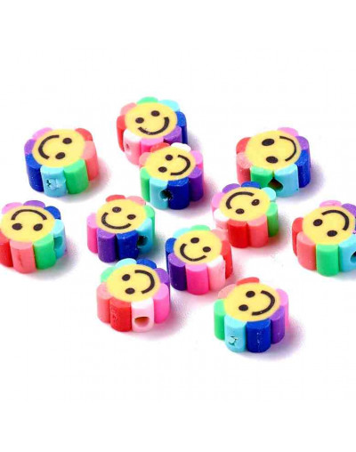 Flores/Smile. Varios colores (1). 10x4.5 milímetros. 1,2 mm de perforación. 10 unidades.