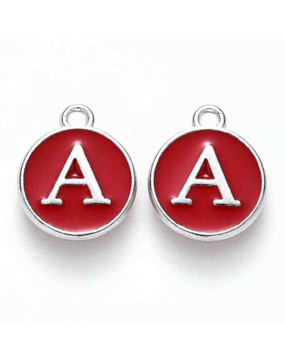 Set abecedario. Aleación de cobre y esmalte. Color rojo oscuro. 14x12x2 mm. 1.5 mm perforación