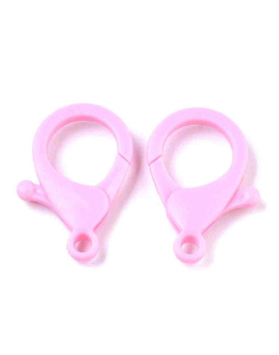 Cierre lobster. Acrílico. Color rosado. 35x24,5x6 mm. 3 mm agujero. 10 unidades