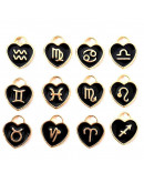 Set Zodiaco Corazón. Cobre y esmalte. Color negro. 15x12x2 mm 1,50 mm perforación. Set 12 pcs Set Zodiaco Corazón. Cobre y esmalte. Color negro. 15x12x2 mm 1,50 mm perforación. Set 12 pcs