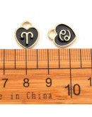 Set Zodiaco Corazón. Cobre y esmalte. Color negro. 15x12x2 mm 1,50 mm perforación. Set 12 pcs Set Zodiaco Corazón. Cobre y esmalte. Color negro. 15x12x2 mm 1,50 mm perforación. Set 12 pcs
