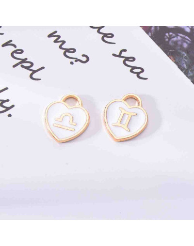 Set Zodiaco Corazón. Cobre y esmalte Color blanco 15x12x2 mm 1,50 mm perforación. Set 12 pcs